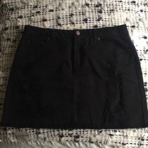 Black ripped denim skirt